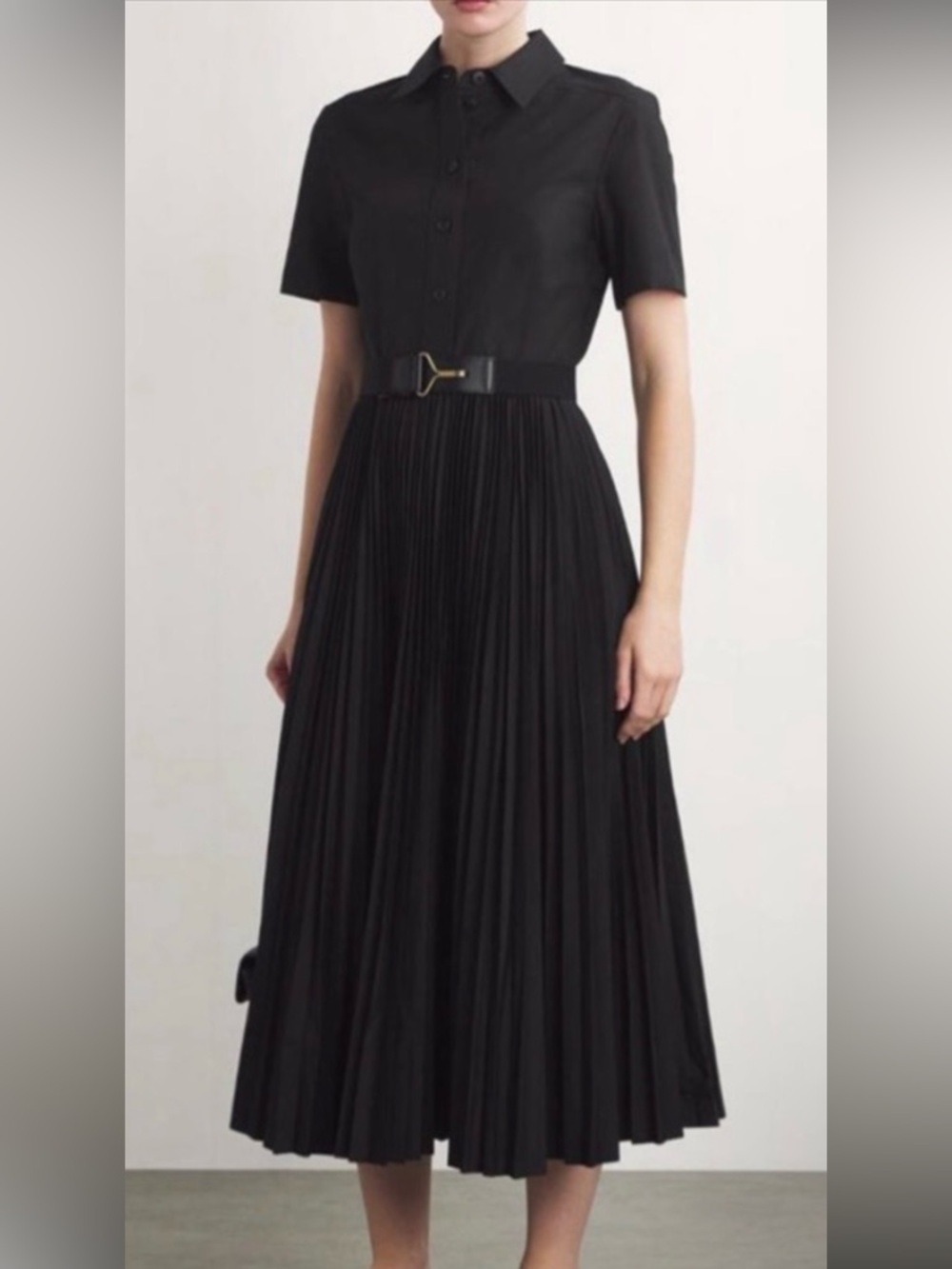 Tory Burch Black Pleated Midi Shirt Dress
